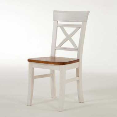 Kiefer-Stuhl & Esszimmerstuhl aus Kiefer Massivholz Weiß-Braun (2er Set)
