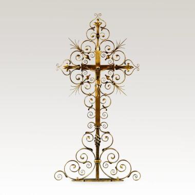 Klassisches Grabkreuz aus Metall mit Bronze Jesus Casius / Schmiedebronze