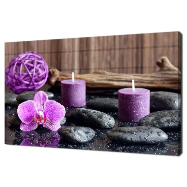 Lila Orchidee Blumen Kerzen Zen Steine Spa