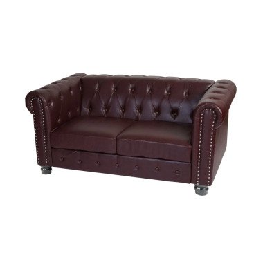 Luxus 2er Sofa Loungesofa Couch Chesterfield Kunstleder 160cm ~ runde Füße, rot-