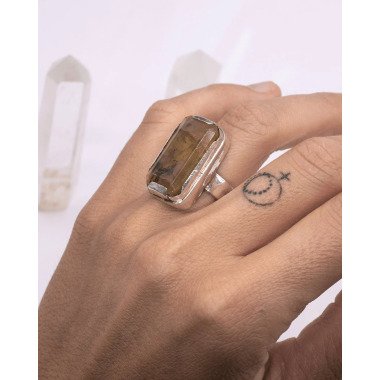 Quarz-Schmuck & Großer Statement Quarz Ring Aus Echtem 925 Silber, Vintage