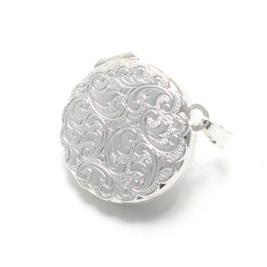 Rundes 925 Sterling Silber Medaillon Wellenmuster, Rund Wellen Ornament