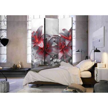 Spanische Wand in Grau und Rot Lilien Motiv