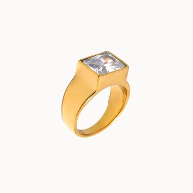 Statement Ring Mit Großem Brilliant Zirkonia Kristall | Elegant Gold Vermeil