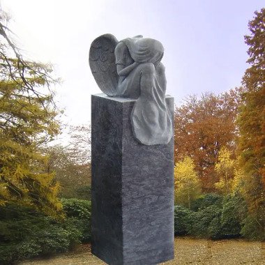 Urnengrabstein aus Granit mit Figur & Grabstein mit weinendem Engel