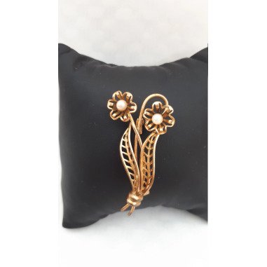 Vintage Blume Gold Ton Und Flachs Perle Zierliche Ungewöhnliche Design Brosche