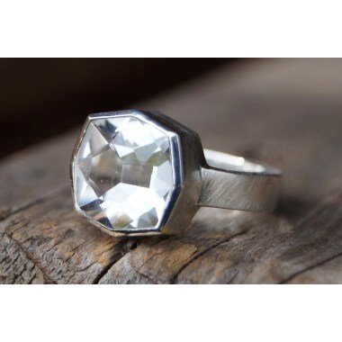 Außergewöhnlicher Bergkristall Oktagon Ring, Silber 925/-, in Oktagonform