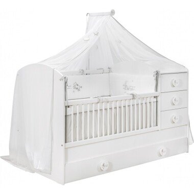 Cilek BABY COTTON Babybett XL Bett inkl. Himmel Kinderbett Kinderzimmer Weiß