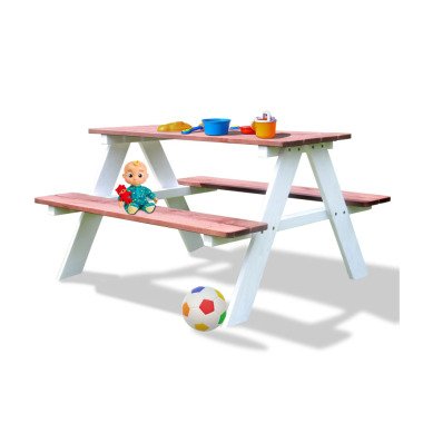 Coemo Picknicktisch Holz Kindersitzgruppe Weiß / Teak