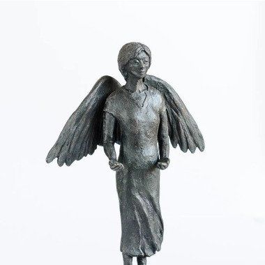Engel Mit Sockel, Bronzeskulptur, Patiniert