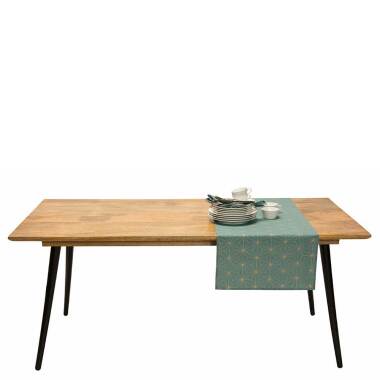 Esszimmer Tisch aus Mangobaum Massivholz und Metall Retro Design