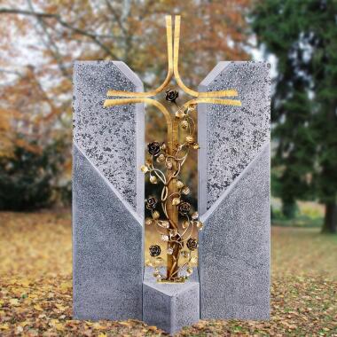 Familiengrabstein mit Bronze Grabkreuz & Rosenranken Alasio Cruzis