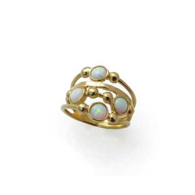 Gold Weiß Opal Ring. Gold-Ring. Weiße Steine Opal-Ring. Gold Breiter
