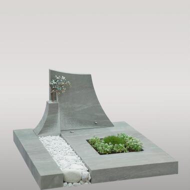 Grabstein für Doppelgrab in Gold & Doppelgrabstein aus grünem Granit