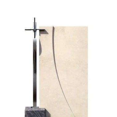 Günstiger Grabstein aus Kalkstein & Moderner Urnengrabstein stehend mit Kreuz Devoza