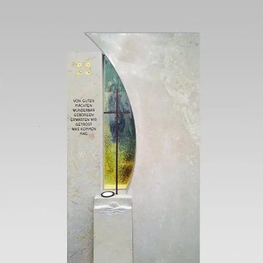 Günstiger Grabstein mit Regenbogen & Grabmal Urnengrab Modern Regenbogen Glas & Kreuz