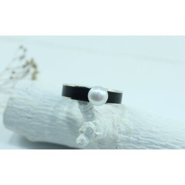 Holzring aus Holz & Holzring Mit Perle Für Frauen Weiß Schwarz Ring Schmuck