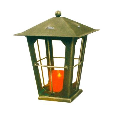 Klassische Grablampe mit Dach aus Metall gelbes Glas Jarek / Schmiedeeisen