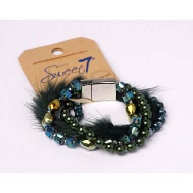 Modeschmuck Armband von Sweet7 aus Glasperlen  Fellimitat in Grün