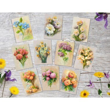 Postkarten A6 Set | 10 Cards Vintage Blumengruß