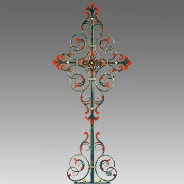 Schmiedeeisen Grabkreuz mit Blüte antik bemalt Kalino