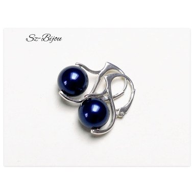 Silber Ohrhänger Swarovski Perlen Ohrringe Pearl Night Blue Schmuck Blaue