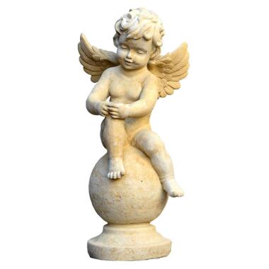 Engel Figur in Beige & Deko Engel Skulptur auf Kugel Maximilian / Sand