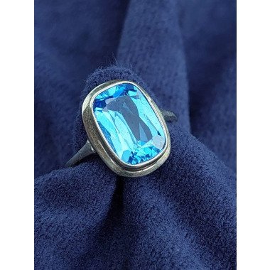 Gr 17 Antiker 835Er Silber Ring Vergoldet Hellblau Geschliffener Stein