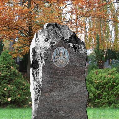 Granit Grabdenkmal mit Bronze Wappen Heraldik Bronze
