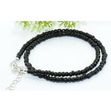 Kette Ohne Anhänger in Schwarz & Perlenkette Halskette Schwarz Glasperlenkette