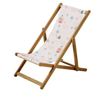 Kinder-Liegestuhl aus Akazienholz und Stoff