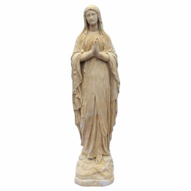 Kleine betende Madonna Skulptur mit Sockel für Ruhestätten aus Steinguss Maria