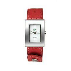 Lacoste Uhrenarmband 2000571 / LC-43-3-14-2207 Leder Rot 18mm + weiße nähte