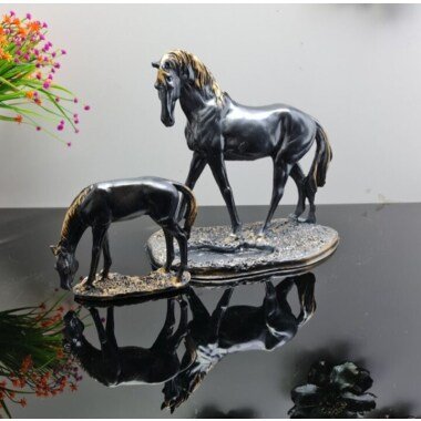 Pferd Mit Welpen Anthrazit 2Er Set Tischdeko Skulptur Kreative Dekorative