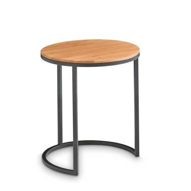 Runder Holztisch & Beistelltischchen aus Asteiche Massivholz und Metall rund
