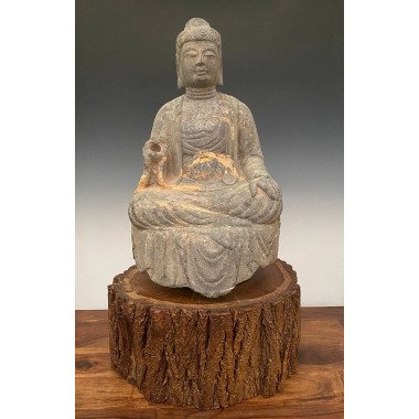 stein Buddha Figur Tibet Skulptur Holz Sockel Podest China Unikat Asienlifestyle
