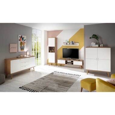 Wohnzimmer Kombination im Skandi Design Weiß