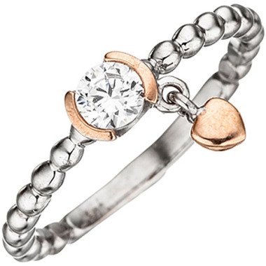 Bicolor-Ring aus Silber & SIGO Damen Ring Kugel 925 Sterling Silber bicolor