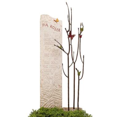 Grabstein für Doppelgrab mit Lebensbaum & Kalkstein Doppelgrabmal Bronze