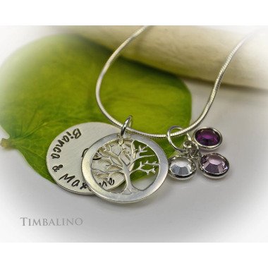 Namenskette Silber aus 925 Silber & Timbalino Familienkette Lebensbaum