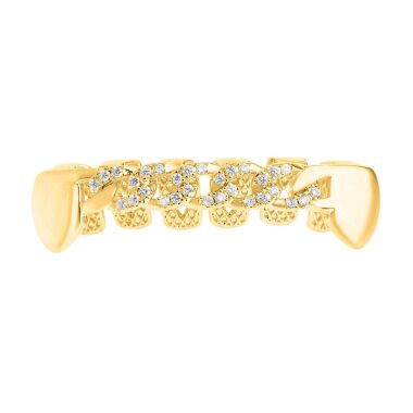 One size fits all Bottom Grillz Zirkonia Curb Kette gold