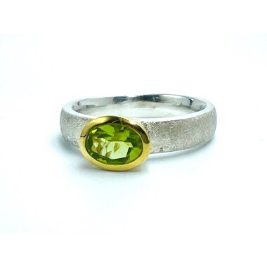 Ring Peridot Silber Bicolor, Oval