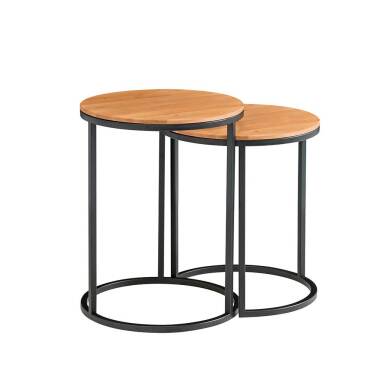 Runder Holztisch & Anstelltisch Set aus Asteiche Massivholz und Metall
