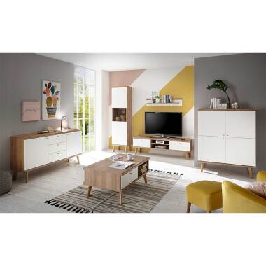 Wohnzimmer Set in Weiß und Eiche Skandi Design