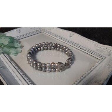 Armband Mit Perlen Grau, Süsswasserperlen , Cubik Zirkonia , Perlen