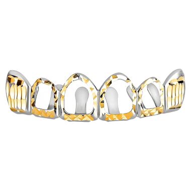 Grill in Silber & Silber Diamond Cut Grillz One size fits all HOLLOW Top