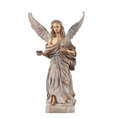 Große Engel Skulptur Grab in Gold & Grabengel Skulptur aus Bronze Angelo Tomba / Weiss / 100cm