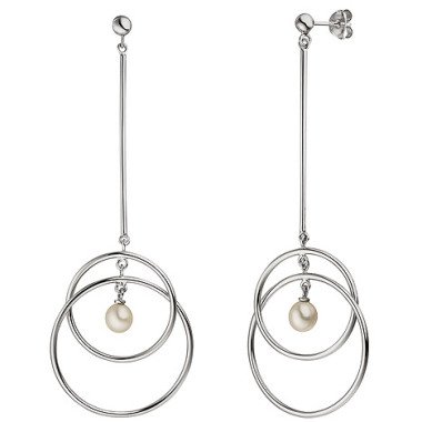 Lange Ohrringe aus Silber & SIGO Ohrhänger 925 Sterling Silber 2 Süßwasser Perlen Ohrringe lang