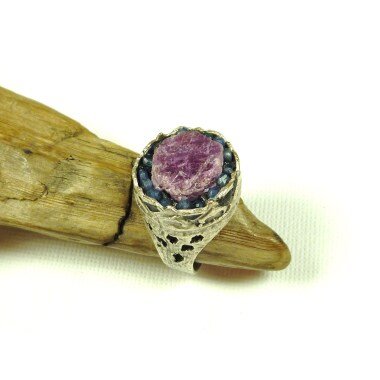 Mondstein-Schmuck aus Messing & Roh Rubin Ring, Mittelalter Stil Rohkristall
