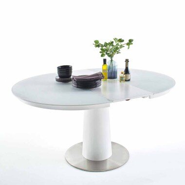 Säulentisch & Tisch mit ausziehbare Glasplatte Weiß